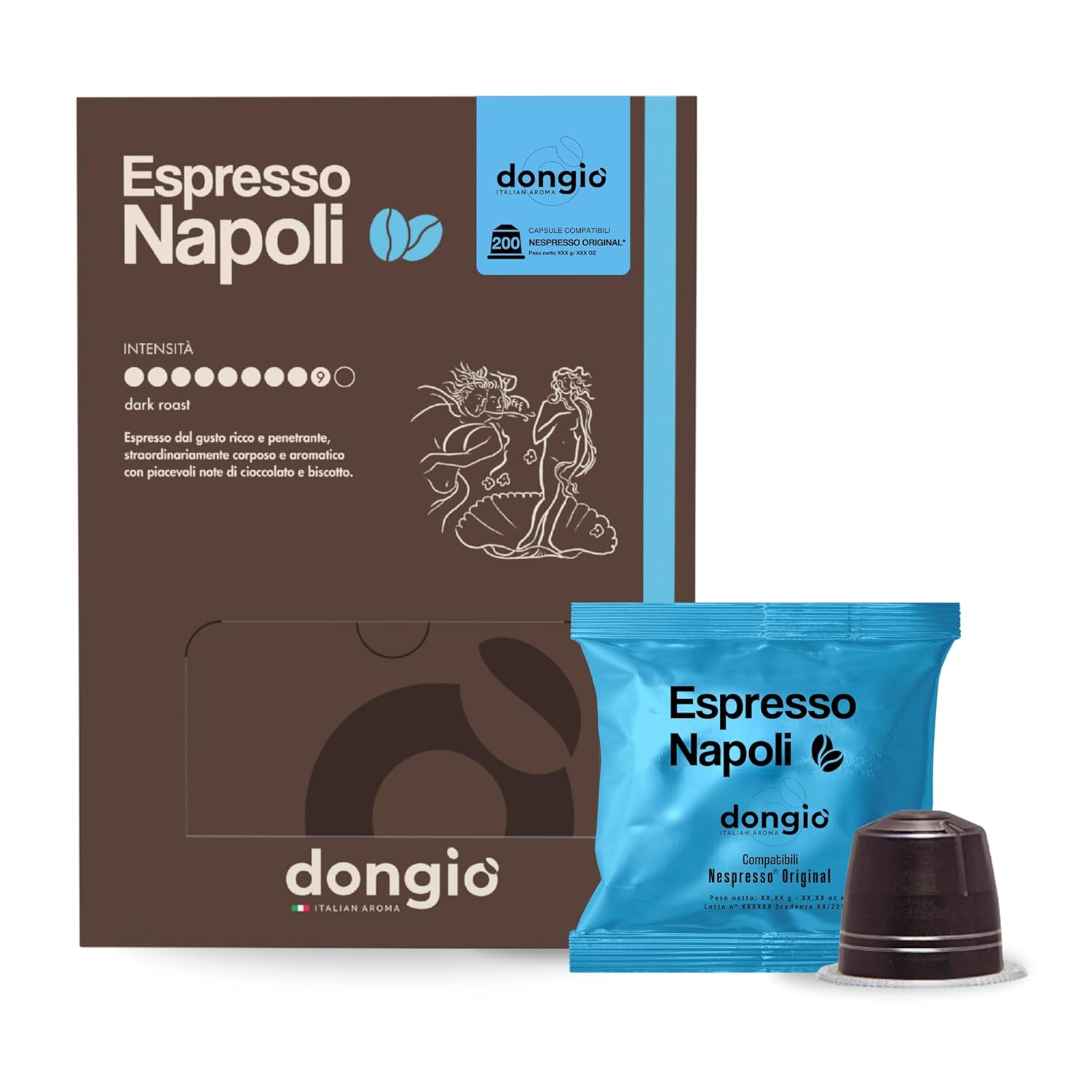 Dongio Caffe Napoli Bold Dark Roast – 200 Nespresso OriginalLine Compatible Capsules