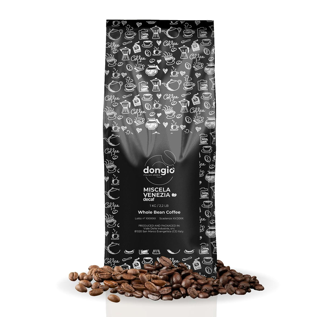 Dongio Caffe Venezia Decaf Whole Bean Coffee – 2.2 lb | Rich Italian Espresso Without the Caffeine