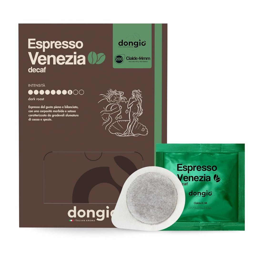 Dongio Caffe Venezia Decaf ESE 44mm Coffee Pods – 200 Count