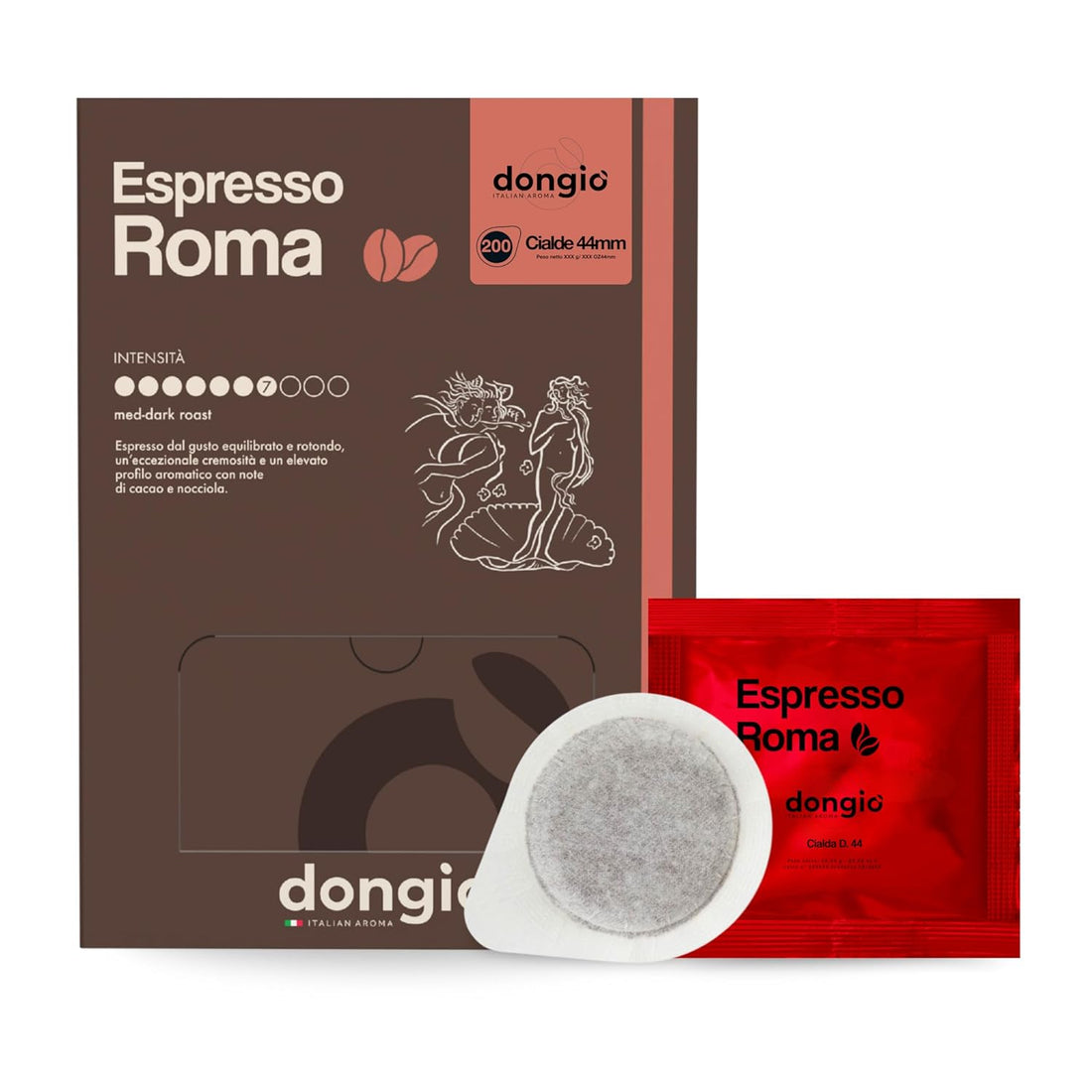 Dongio Caffe Roma Medium-Dark Roast ESE 44mm Coffee Pods – 200 Count