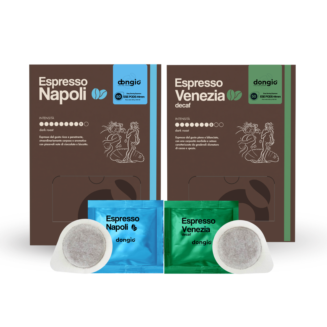 Dark Roast, Napoli &amp; Venezia-- 100 Cialde ESE 44mm
